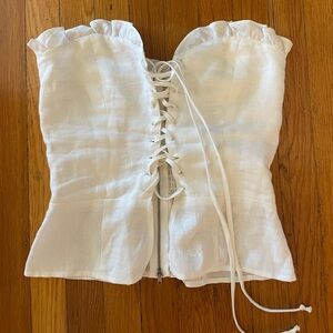 Reformation Cream Ruffled Corset Top